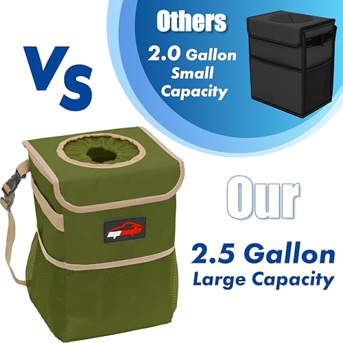 EPAuto Waterproof Car Trash Can with Lid and Storage Pockets, 2.5 Gallon Leakproof, Green - color: Green