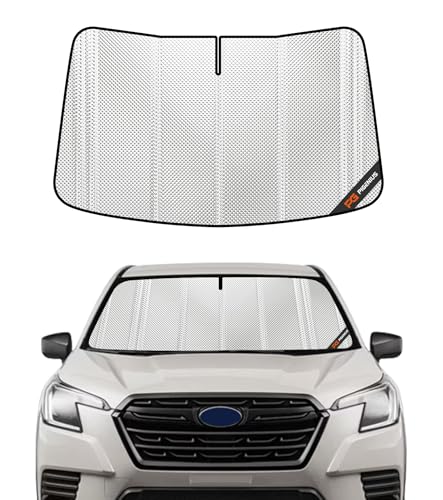 Pigenius Windshield Sun Shade for Subaru Forester 2022-2024 with Eyesight Driver Assist. Full Coverage Rearview Mirror Shade for Ultimate Protection - color: Shiny Silver (Upgrade), size: 2022-2024 With Eyesight Driver Assist