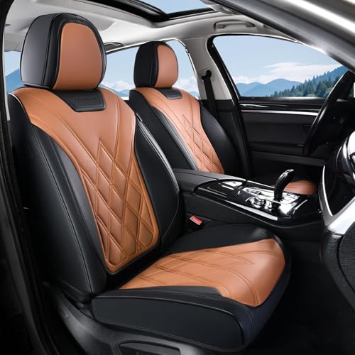 Coverado Car Seat Covers, Front Covers for Cars, Car Seat Cover Front Seats, Automotive Seat Cover, Waterproof, Leather Car Seat Cushion, Universal Interior Covers Seat Protectors for Most Cars - color: Brown-Black, size: Front Pair