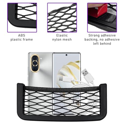 Dickno 4 PCS Car Pocket Phone Net, Universal Seat Side Storage Net Bag with Double Sided Tape, Automotive Frame Storage Net Pocket, Vehicle Interior Organizer for Phone Purse Bag - size: 4PCS