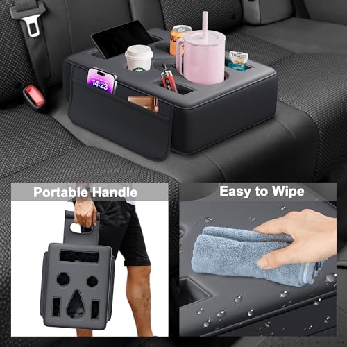 2026 Upgraded Car Cup Holder, 8 in 1 Back Seat Cup Holder for Car, PU Leather Backseat Organizer Car Cupholder Expander Tray for Trucks SUVs RVs Center Console Couch, Holds Drinks Food Phone