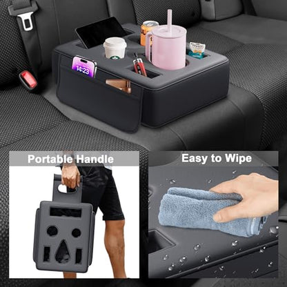 2026 Upgraded Car Cup Holder, 8 in 1 Back Seat Cup Holder for Car, PU Leather Backseat Organizer Car Cupholder Expander Tray for Trucks SUVs RVs Center Console Couch, Holds Drinks Food Phone