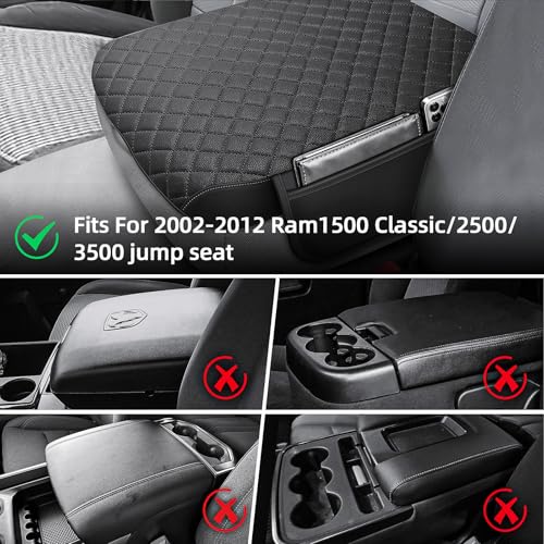 Center Console Cover Fit for 2002-2012 Ram 1500 2500 3500 Jump Seat Console, Comfortable Armrest Protector, Middle Console Cover, Car Arm Rest Cushion with 2 Side Pockets - style: B: Jump Seat Console 2002-2012 Ram Black Leather（with 2 Side Pockets）