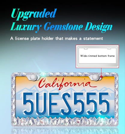 Bling License Plate Frame for Women,2 Pack Stainless Steel Rhinestone License Plate Frames | Holder Handmade Glitter Crystal Diamond Lincense Plate Cover for Girl Bedazzled Sparkly (White)… - color: CPJ-03-white-2