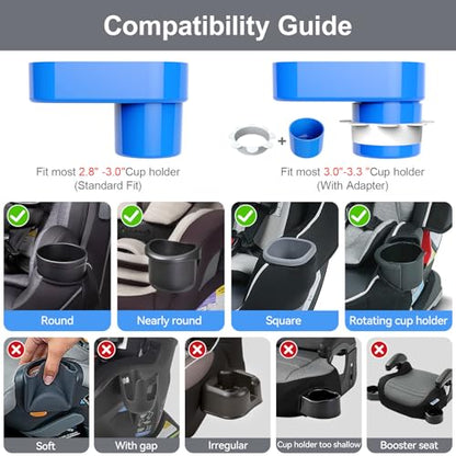 Car Seat Snack Tray for Toddlers - 3 Inch Cup Holder Fits Most Sippy Cups & Straw Bottles with Dip Well, Mess-Free Square Kids Travel Tray Road Trip Essentials, Blue - color: Blue