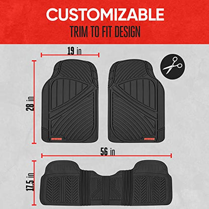 Motor Trend FlexTough Performance All Weather Rubber Car Floor Mats with Cargo Liner – Full Set Front & Rear Floor Mats for Cars Truck SUV, Automotive Floor Mats (Black)