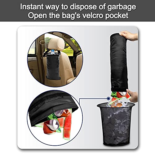 2 Pcs Car Trash Bag Car Trash Can Hanging Back Seat Car, Car Garbage Bag with Storage Pockets, Washable Eco-Friendly Car Garbage Can for Outdoor Traveling & Home Use (Black)