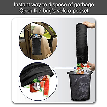 2 Pcs Car Trash Bag Car Trash Can Hanging Back Seat Car, Car Garbage Bag with Storage Pockets, Washable Eco-Friendly Car Garbage Can for Outdoor Traveling & Home Use (Black)