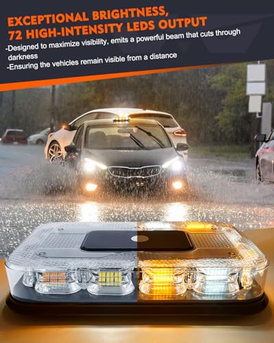 LUMENIX LED Roof Top Strobe Beacon Light Bar Rooftop Security Warning Emergency Flashing Plow Lights for Construction Vehicles Tow Commercial Trucks Postal Cars Snowplow - Amber White - color: Amber and White