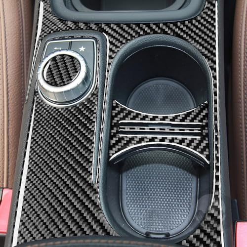 Real Carbon Fiber Center Control Armrests Multimedia Knob Cap Water Cup Holder Panel Sticker Accessories Compatible with Benz CLA C117 2014-2018 GLA X156 2015-2019 Black - B- Kit - color: Center Armrests Water Cup Holder Panel - B - Kit