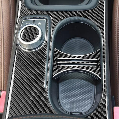 Real Carbon Fiber Center Control Armrests Multimedia Knob Cap Water Cup Holder Panel Sticker Accessories Compatible with Benz CLA C117 2014-2018 GLA X156 2015-2019 Black - B- Kit - color: Center Armrests Water Cup Holder Panel - B - Kit
