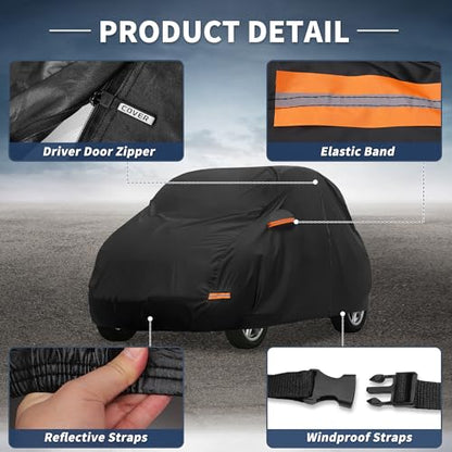 X AUTOHAUX Car Cover for Smart Fortwo 2007-2019 Aluminum Film Outdoor Waterproof Sun Rain Snow Hail Protection with Driver Door Zipper - size: for Smart Fortwo 2007-2019