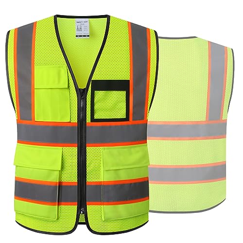 Reflective Mesh Safety Vest for Men Women with 8 Pockets and Zipper Front High Visibility Mesh Vest Hi Vis Construction Work Vest,Meets ANSI/ISEA Standards(EKH1-Yellow-M) - color: Ekhmesh-yellow, size: Medium