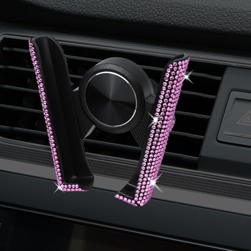 Bling Car Phone Holder, 360° Adjustable Mini Dashboard Air Vent Phone Mount, Universal Crystal Vehicle Vent Cell Phone Holder for Women Girls, Interior Car Accessories Decor (Pink) - color: Pink