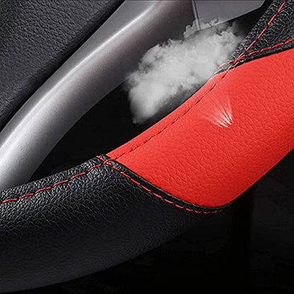 Leather Car Steering Wheel Cover, Non-Slip Car Wheel Cover Protector Breathable Microfiber Leather Universal Fit for Most Cars (Black & Red) - color: Black & Red