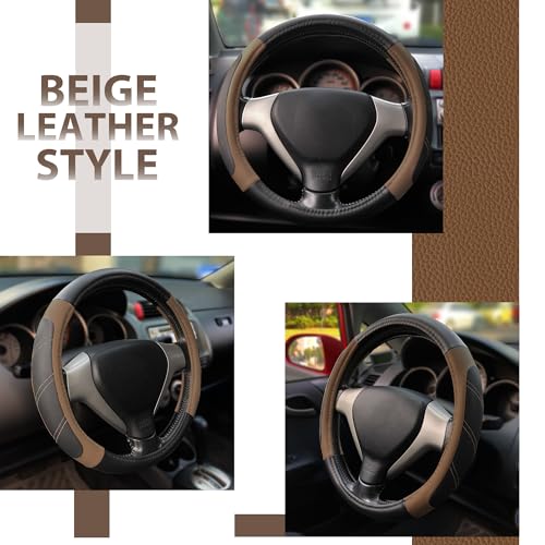 Elantrip Leather Steering Wheel Cover 14 1/2 to 15 inch Universal Padded Soft Grip Breathable for Car Truck SUV Jeep Anti Slip Brown - color: Black and Brown, size: 14 1/2 - 15 inch