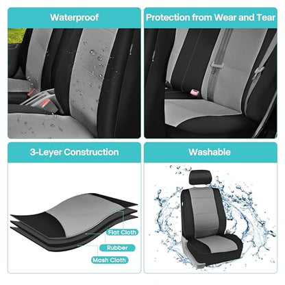 FH Group Waterproof Neoprene Car Seat Covers Rear Set– Universal Fit Split Bench Back Seat Cover, Durable Automotive Seat Protector for Cars, SUVs & Vans, Gray/Black - color: Gray, style: Rear Set