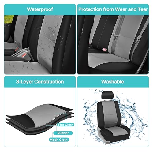 FH Group Waterproof Neoprene Car Seat Covers Full Set – Universal Fit Front & Split Bench Rear Seat Covers, Airbag Compatible Automotive Seat Protectors for Cars, SUVs & Vans, Gray - color: Gray, style: Full Set