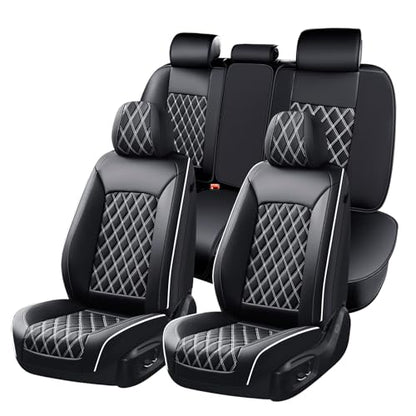 Huidasource Universal Car Seat Cover, Nappa Leather Car Seat Cover Set, Velcro Adjustable, Compatible with Airbags, Armrests, Child Seat, fit for Most Cars, Vans, Trucks, SUVs (Full Set/Black&White) - color: 01FS# Black & White01, size: 5pcs Full Set