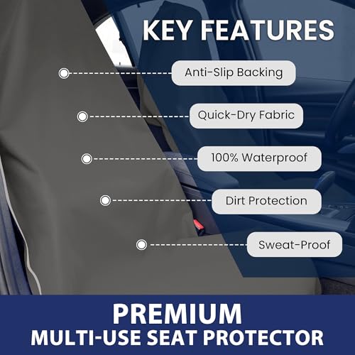 Dri Seats Waterproof Car Seat Cover – Premium Sweat Towel with Slip Resistant Backing for Front Seats in Cars, Trucks, SUVs – Universal Seat Covers & Liner, Easy Install (Gray, Large) - color: Gray, size: Large