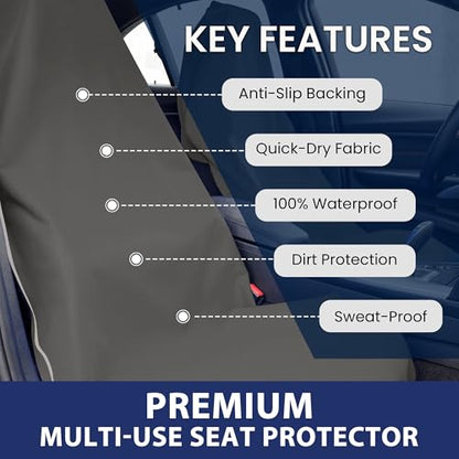 Dri Seats Waterproof Car Seat Cover – Premium Sweat Towel with Slip Resistant Backing for Front Seats in Cars, Trucks, SUVs – Universal Seat Covers & Liner, Easy Install (Gray, Extra Large) - color: Gray, size: Extra Large
