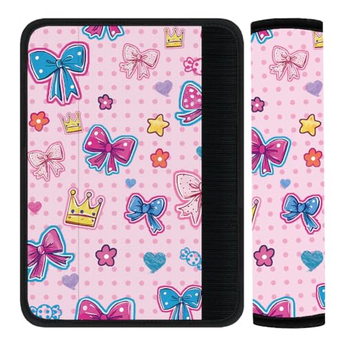 2Pcs Seat Belt Cover Pad 11 Inch Long Seat Belt Cushion Soft Comfort Strap Pad Auto Accessory Decoration for Car Truck SUV Bag Backpack Pink Bow Crown - color: Bow Crown