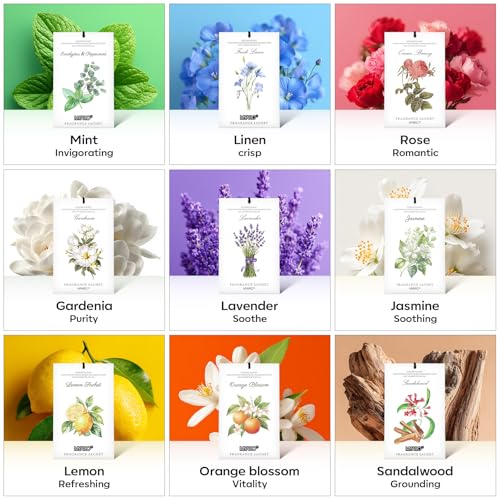 MYARO 12 Pack Lavender Scented Sachets | Odor Eliminator & Air Freshener for Drawer, Closet, Car, Shoes, Gym Bag, Suitcase | Home Fragrance Gift Set - color: Lavender