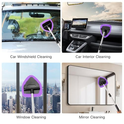 Qydipclin 11pcs Windshield Cleaner Tool, Car Window Cleaning Wash Kit with 6 Reusable Microfiber Pads 2 Spray Bottles and Extendable Handles Auto Glass Wiper Kit, Purple - color: Purple