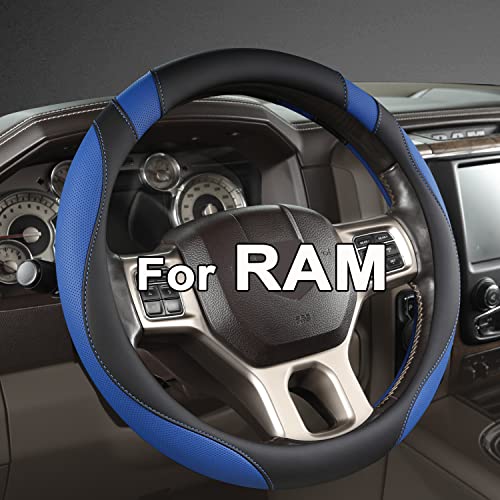West Llama Customized Auto Car Steering Wheel Cover for Dodge RAM 1500 2500 3500, 15.5-16 inch (Black+Blue-Large Size) - color: A-Black+Blue, size: Large Size (15 ½''-16'')