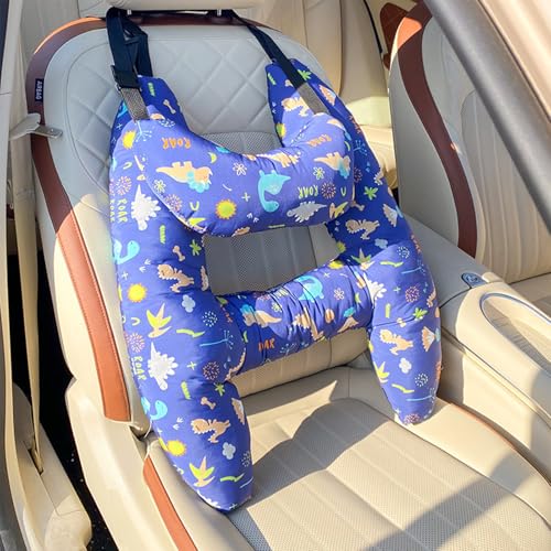 Car Travel Pillow, H-Shape Car Sleeping Soft Neck Pillow Head and Body Support Cushion for Car Seat Pillow with Headrest for Road Trips (Dinosaur)
