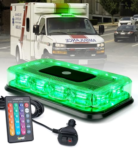 LUMENIX LED Roof Top Strobe Beacon Light Bar Rooftop Security Warning Emergency Flashing Plow Lights for Construction Vehicles Tow Commercial Trucks Postal Cars Snowplow - Green - color: Green
