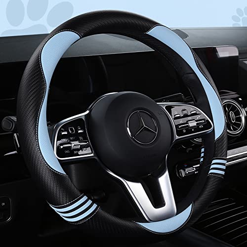 HighnessHwoo Car Steering Wheel Covers for Women Girl Padded Carbon Fiber PU Leather Cute Cartoon Auto Interior Accessories for Jeep, Truck, Universal, Anti Slip, Blue, Large Size, 15.2-16in - color: Blue+Black, size: Large Size[15.2-16"](38.6-40.5cm)