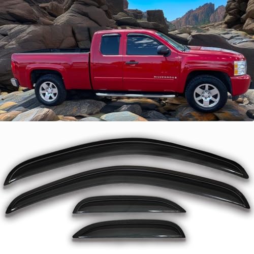 Tape On Side Window Visors Sun Rain Guards Vent Deflectors Window Shade for 07-13 Chevrolet Silverado & GMC Sierra 1500 2500HD 3500HD Extended Cab, Wind Deflector Smoke 4pcs 94040 - size: For 07-13 Silverado/Sierra Extended Cab