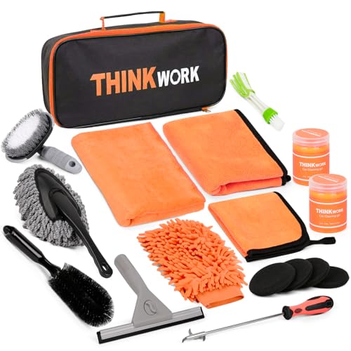 THINKWORK Car Cleaning Kit, Car Washing Kits for Vehicles, Car Detailing Kit Suitable for Small and Medium Vehicles Such As Cars, Trucks, Suvs(17pcs) - color: Orange