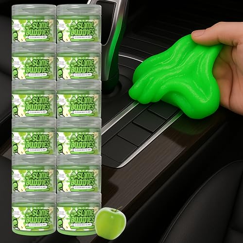 Slime Buddies Car Cleaning Gel Putty - 12 Pack Apple Scented Interior Detailing Tool for Cup Holder, Air Vent & Keyboard - Reusable Auto Detailing Accessories - Dust Remover Goop - Gifts for Men Women - color: 12 Pack Apple