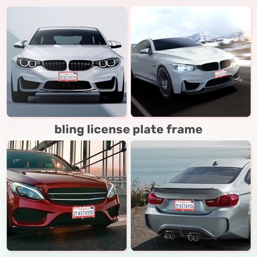 QUANQIUFEI 2 Pack Bling License Plate Frames, Sparkly Rhinestone Diamond Car License Plate Cover for Women, Stainless Steel Car Accessories with Glitter Crystal Caps (Light Siam) - color: Light Siam