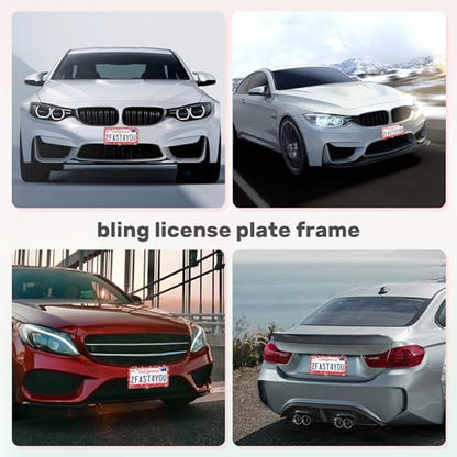 QUANQIUFEI 2 Pack Bling License Plate Frames, Sparkly Rhinestone Diamond Car License Plate Cover for Women, Stainless Steel Car Accessories with Glitter Crystal Caps (Light Siam) - color: Light Siam