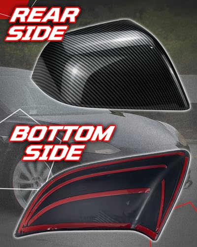 Side Mirror Caps Cover Compatible with Tesla Model 3 2017 2018 2019 2020 2021 2022 2023 2024 2025 Gloss Carbon Fiber Mirror Covers - color: Model 3 Gloss Carbon Fiber Mirror Covers