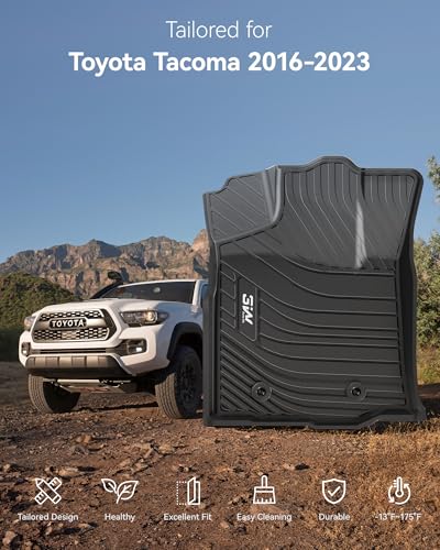 3W Floor Mats Fit Toyota Tacoma 2016-2023 (Only for Double Cab and Automatic), TPE All Weather Custom Fit Floor Liner for Toyota Tacoma SR/SR5/TRD/Limited/Trail Accessories Car Liners, Black - size: 6. Tacoma|16-23|Floor Mats