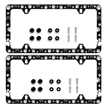 2 Pieces Dog Cat Paw License Plate Frame Pet License Plate Frames Personalise Stainless Steel Funny Design Compatible with Standard License Plate Holder for USA and Canada 6 X 12 with Screws - color: Dog Cat Paw2 pieces