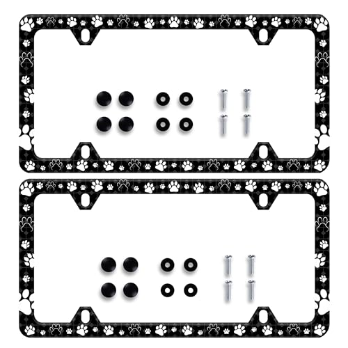 2 Pieces Dog Cat Paw License Plate Frame Pet License Plate Frames Personalise Stainless Steel Funny Design Compatible with Standard License Plate Holder for USA and Canada 6 X 12 with Screws - color: Dog Cat Paw2 pieces