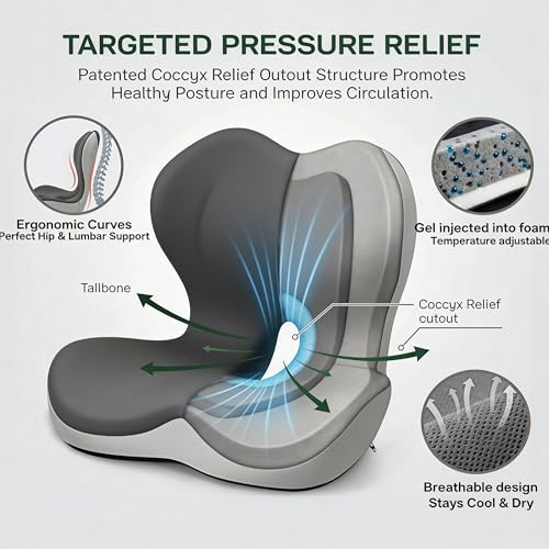 Memory Foam Truck Seat Cushion for Driving, Ergonomic Seat Cushion for Butt & Back Support, Lumbar Support Pillow for Sciatica & Tailbone Pain Relief, Coccyx Pad for Truck Drivers, Office Chair, Car