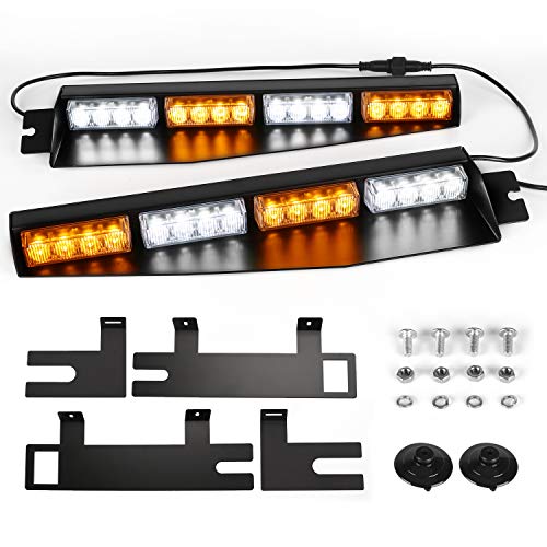 ASPL 32LED Visor Lights 26 Flash Patterns Windshield Emergency Hazard Warning Strobe Beacon Split Mount Deck Dash Lamp With Extend Bracket (Amber/White/Amber/White) - color: Amber/White /Amber/White