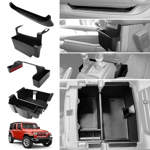 Center Console Organizer for 2018-2023 Jeep Wrangler JL JLU 4XE/Gladiator JT Gear Shift Console Side Tray GrabTray Passenger Hanging Armrest Storage Box for Wrangler&Gladiator(18-23 4-piece) - color: 18-23 4PCS Center Console Organizer