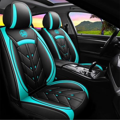 Comfortable Leather Auto Car Seat Covers 5 Seats Full Set Universal Fit (Black & Green) - color: Black & Green