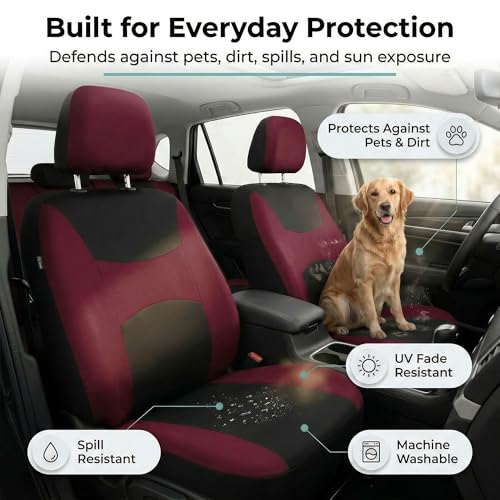 FH Group Light & Breezy Cloth Car Seat Cover Front Set, Airbag Ready with Gift- Universal Fit for Cars Trucks and SUVs (Burgundy/Black) FB030102 - color: Burgundy, size: Front Set
