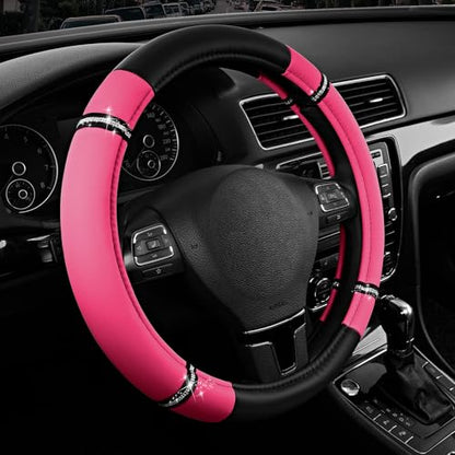 Road Comfort Leather Steering Wheel Cover – Premium Anti-Slip Car Steering Wheel Grip Cover – Universal Fit for 14.5”–15” Cars, Trucks & SUVs - Hotpink - color: Hotpink
