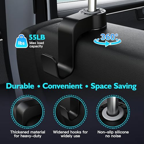 Amooca Car Seat Hooks Anti-Drop Headrest Storage Hanger Universal Fit Automotive Organizer for Purse Bag Coat Black 2 Pack - color: Black