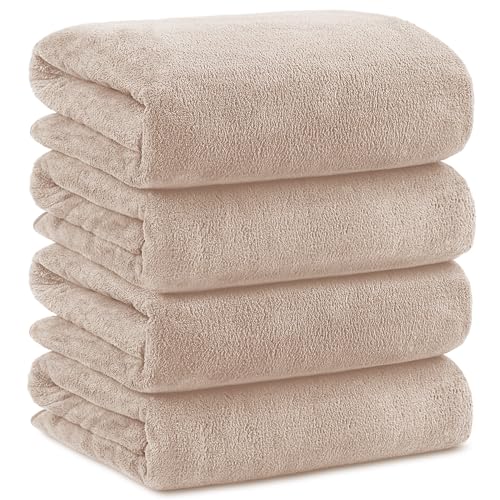 Orighty Microfiber Bath Towels Pack of 4(27'' x 54'') - Soft Feel, Highly Absorbent, Quick Drying for Body, Sport, Yoga, SPA, Fitness - Brown - color: Brown, size: 4 Pack Bath Towels