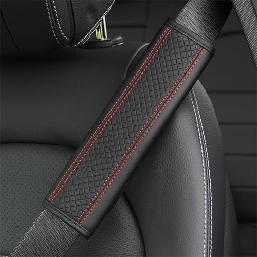 2PCS Car Seat Belt Cover, Soft Shoulder Strap Covers Harness Pads, Safety Leather Seatbelt Comfort Driving Cushion Protect Your Shoulder and Neck Universal for Car, SUV,Truck (Black/Red) - color: Black/Red